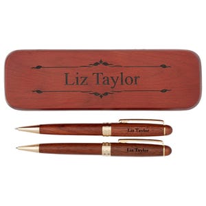 Dayspring Pens - Engraved Deluxe Rosewood Pen and Pencil Gift Set - Personalized Gift Free USA Shipping