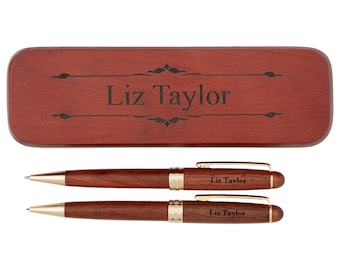 Dayspring Pens - Engraved Deluxe Rosewood Pen and Pencil Gift Set - Personalized Gift Free USA Shipping