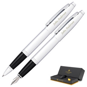 Dayspring Pens - Engraved / Personalized Cross Calais Polished Chrome Rollerball and Fountain Gift Set. Professors Gift. Free USA Shipping