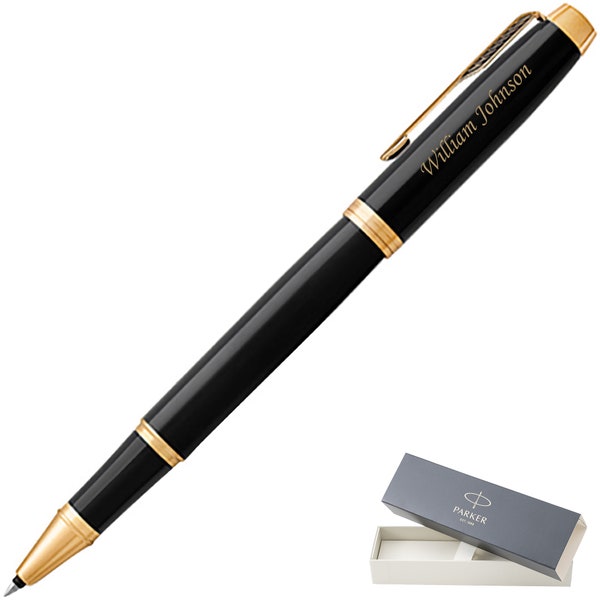 Dayspring Pens - Personalized Parker IM Rollerball Pen Black Gold Trim. Custom Engraved Fast. Free Shipping in the USA