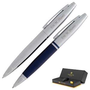 Dayspring Pens - Engraved / Personalized Cross Calais Blue and Chrome Double Ballpoint Pen Set. Custom Men Gift Pen Set. Free USA Shipping