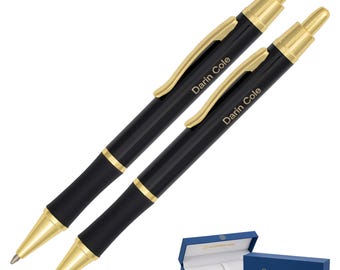Engraved Dayspring Pens Monroe Black Pen and Pencil Set: 18k Gold Accents, Valentine's Gift