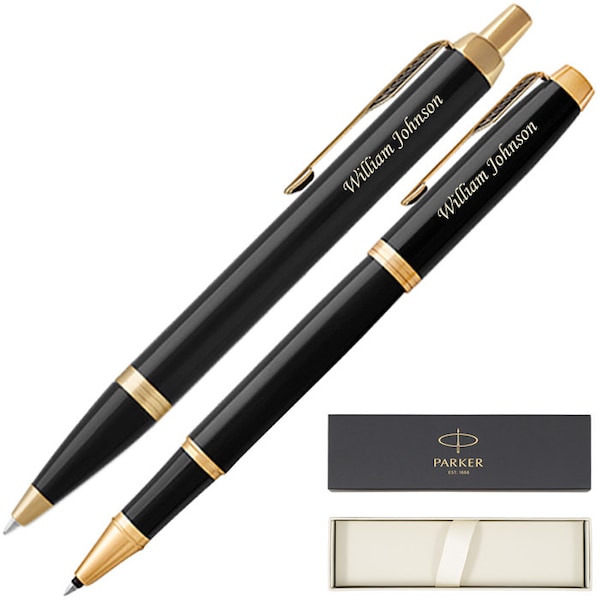 Stylos Dayspring - Ensemble de stylos à bille et rollerball Parker IM Black Gold gravés / personnalisés. Gravé sur mesure rapidement. Livraison gratuite aux États-Unis