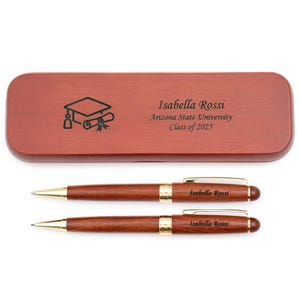 Dayspring Pens - Engraved Graduation Themed Rosewood Pen & Pencil Set - Personalized Gift Free USA Shipping.