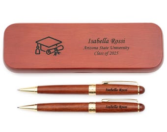 Dayspring Pens - Engraved Graduation Themed Rosewood Pen & Pencil Set - Personalized Gift Free USA Shipping.