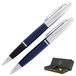Dayspring Pens - Engraved / Personalized Cross Calais Blue Ballpoint and Rollerball Gift Set - Custom Graduation Pen Set. Free USA Shipping