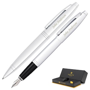 Dayspring Pens - Personalized Cross Calais Polished Chrome Ballpoint and Fountain Gift Set - Custom Educators Pen Set. Free USA Shipping