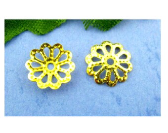 set of 50 filigree bead caps gold 9 mm