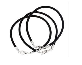Set of 2 Bracelets in black leather, 18 cm