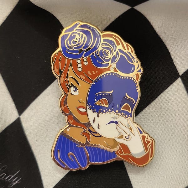 Melancholische maskerade huilmasker emaille pin