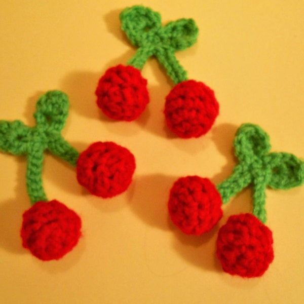 Handmade Soft Crochet Cherry Toy Set of 3 For Play Kitchen