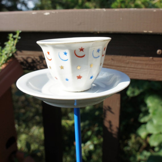 Red White And Blue Tea Cup Bird Feeder Etsy