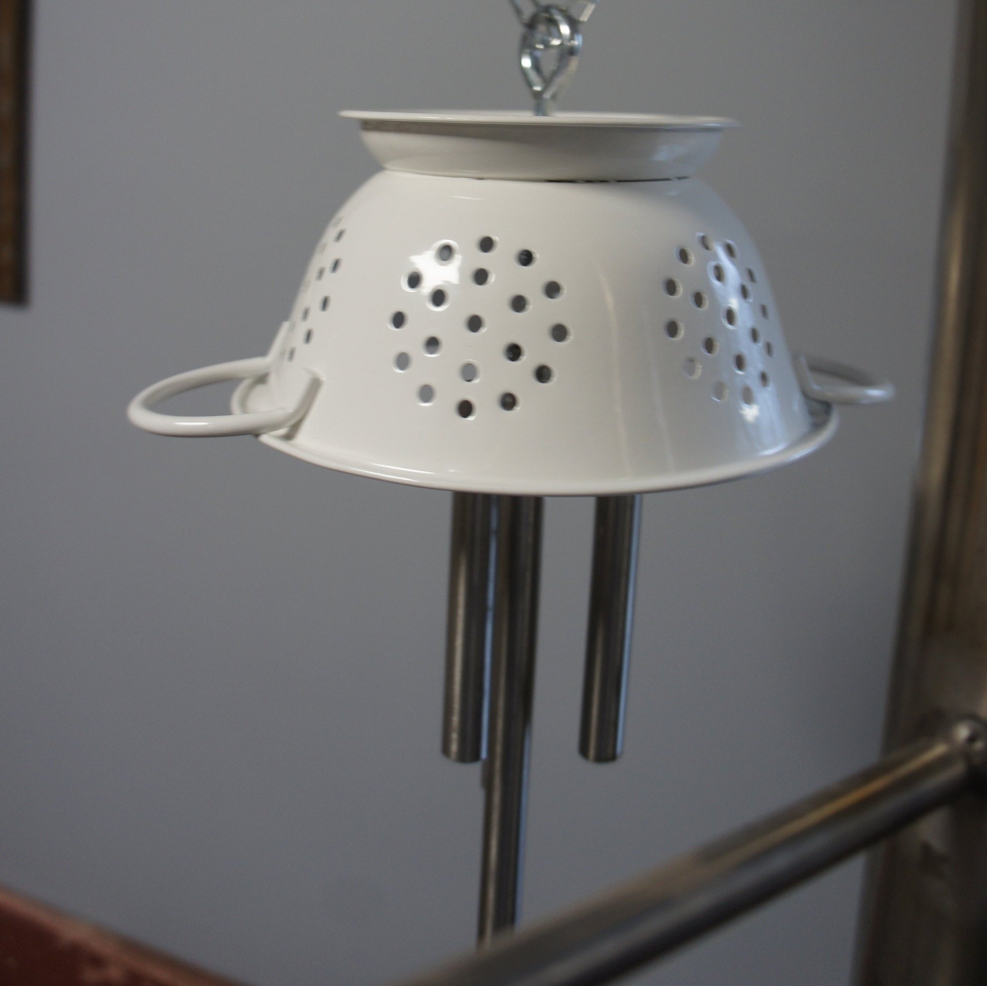 White Colander Wind Chime Etsy