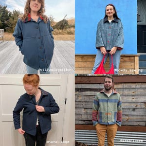 Beginner-friendly chore coat sewing pattern, perfect for creating a durable, Carhartt-style work coat. Easy-to-follow instructions for sewing a versatile barn coat or work jacket. Ideal pattern for novice sewists looking to make a rugged, practical