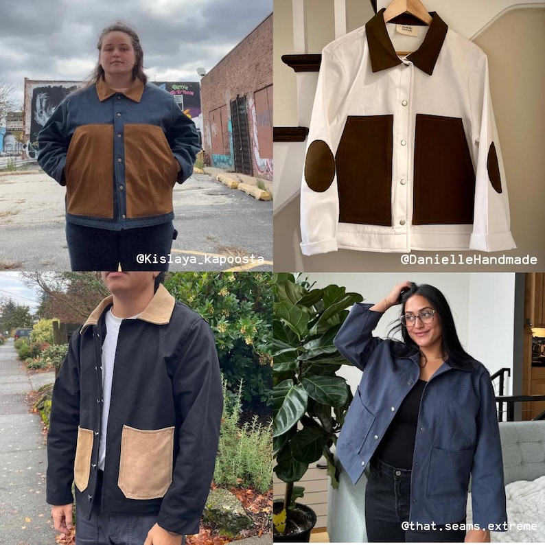 Beginner-friendly chore coat sewing pattern, perfect for creating a durable, Carhartt-style work coat. Easy-to-follow instructions for sewing a versatile barn coat or work jacket. Ideal pattern for novice sewists looking to make a rugged, practical