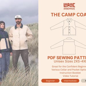 The Camp Coat - A Unisex Chore Coat PDF Sewing Pattern | 2XS-4XL | Quilt | Wool | Denim| Canvas| Video Tutorials and Instruction Booklet