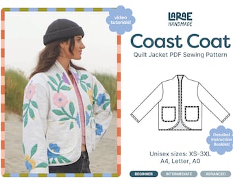 Coast Coat PDF Patron de couture | Adapté aux débutants | Tailles unisexes TP-3TG | Tutoriel vidéo | Recyclage | Manteau matelassé | Patron de veste |