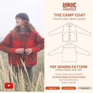 Wzór do szycia płaszcza roboczego unisex w formacie PDF: Płaszcz pikowany dla początkujących (2XS-4XL)