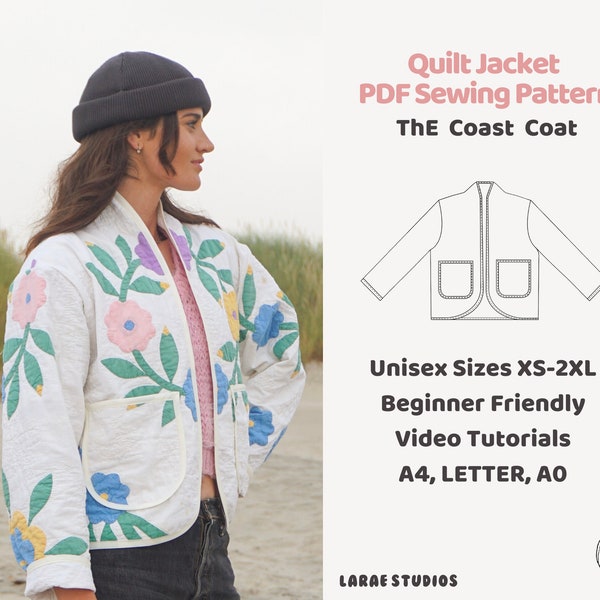 Coast Coat PDF Sewing Pattern | Beginner Friendly | Unisex Sizes XS-2XL | Video Tutorial |  Upcycling | Quilt Coat | Jacket Pattern |