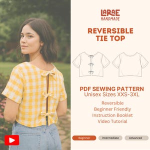 Patron de couture PDF du haut à nouer Larae : réversible, adapté aux débutants (XXS-3XL)