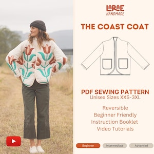 Coast Coat - Quilt Coat PDF Sewing Pattern | Beginner Friendly | Unisex Sizes XS-3XL | Upcycling | Jacket Pattern | Instant Download