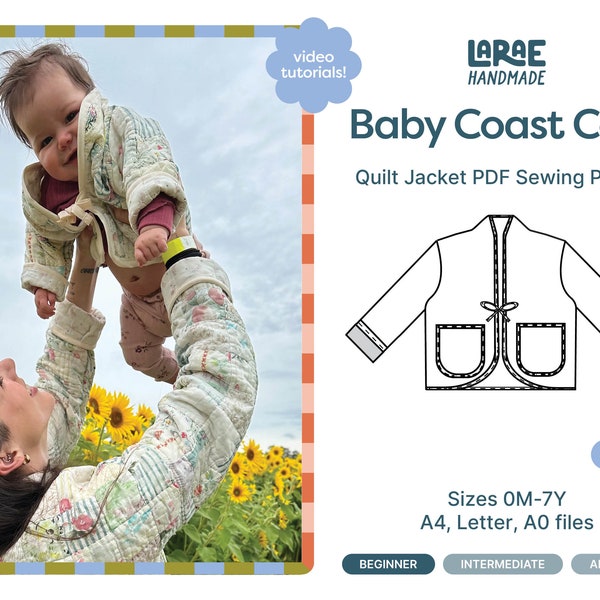 Baby Quilt Coat PDF Sewing Pattern | Beginner Friendly | Size Newborn - 7 year | Video Tutorials |  quilted blankets | Baby Coast Coat |easy