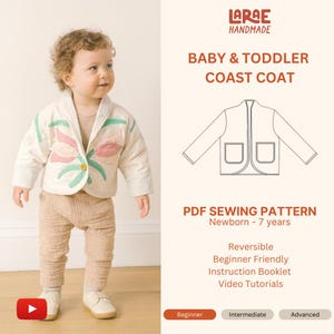 Modello di cucito PDF per Baby Coast Coat: giacca trapuntata per principianti, neonato-7 anni