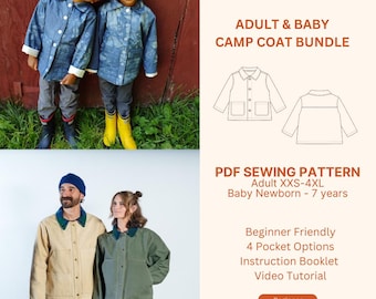 Modello di cucito per cappotto da campeggio / cappotto unisex per lavori domestici, per adulti e bambini (modello PDF)