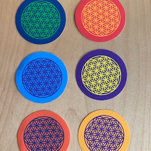 Set of 6 - Colorful Flower of Life Vinyl Stickers or Magnets - 2&quot;