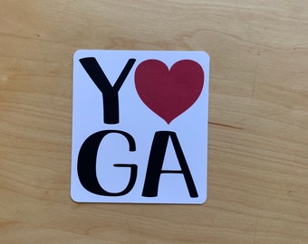 Yoga Love Sticker - Vinyl sticker or Magnet -  2.75" wide by 3" tall - choice of black & white or rainbow