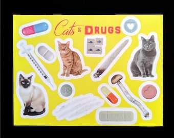 Hoja de pegatinas de Gatos y Drogas