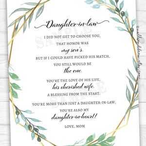 Daughter-In-Law Printable Poem 8x10 Daughter in law | Etsy