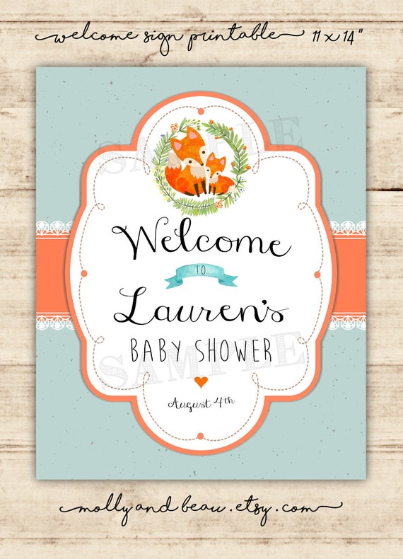 Fox Baby Shower Welcome Sign Printable Fox Baby Shower Sign Etsy