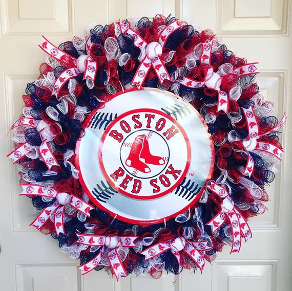 Boston Red Sox Wreath Red Sox Wreath Mlb Wreath Baseball Etsy