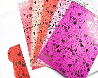 Naklejki z papieru washi - Rozrywalna strona washi - Serca z rysunkami - Kolekcja Sweet Tart - Naklejki do planera - Naklejki do albumu - Naklejki Bujo