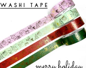 Raised Foil Washi Tape - 15mm - Merry Holiday