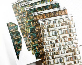Washi Paper Tearable Stickers - Bookshelves