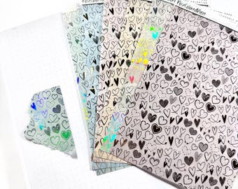 Naklejki z papieru washi - Rozrywalna strona washi - Serca z rysunkami - Pastele wiosenne - Naklejki do planera - Naklejki do albumu - Naklejki Bujo