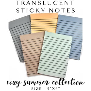 Translucent Sticky Notes - 4"x6" Lined - Cozy Summer Collection