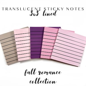 Translucent Sticky Notes - 3x3&quot; Lined - Fall Romance Collection