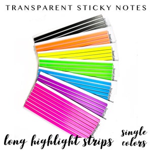 Transparent Sticky Notes - LONG Highlight Strips - Single Colors