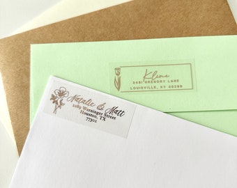 Floral Design Clear Glossy Custom Return Address Labels, 30 Label Stickers, Wedding Mailing Labels, Envelope Address Label Stickers