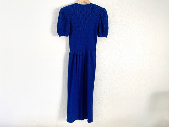 Vintage 80’s navy blue wrap knit sweater dress ta… - image 4