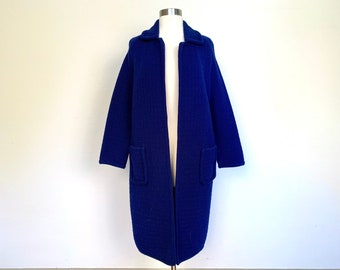 blue sweater coat