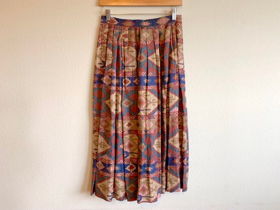 Vintage 1980s Skirt Southwest Pleated Womens Small Long