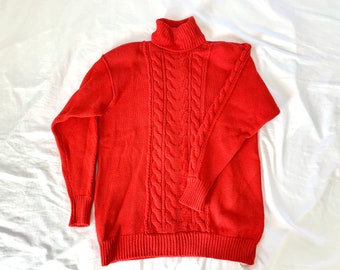 Vintage women’s Liz Claiborne red turtleneck sweater size medium M / 80’s 90’s wool long sleeve chunky cable knit long sleeve pull over