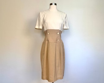 Vintage 90s Ambria short sleeve sheath dress in beige, women's size 6 small S