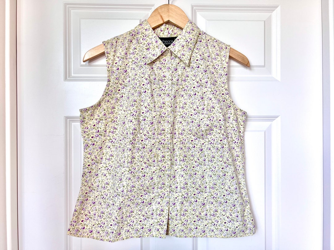 Vintage 2000s Y2K Rebecca Malone Floral Sleeveless Shirt Size Small S ...