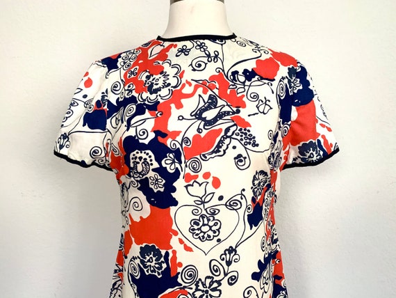 Vintage 1960s red, white and blue floral print ma… - image 2