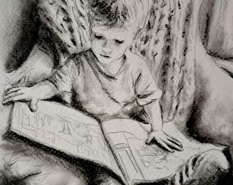 Kohle: Handgezeichnetes Kohle-Porträt: Kundenspezifische Graphite Buntstifte Kunst